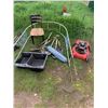 Image 1 : Yard Equipment and Garden Items Including Lawn Mower and Tools