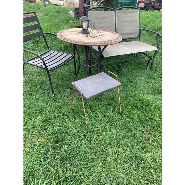 Outdoor Furniture Set With Metal Frame and Rustic Tabletop