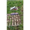 Image 1 : Lot Including Harrow , Muffler, and Vintage Tools