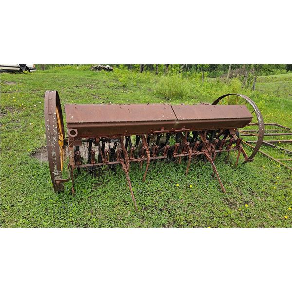 Antique Seed Planter and Wheeled Frame Attachment