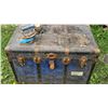 Image 1 : Blue Wooden Trunk With Metal Accents and Vintage Iron