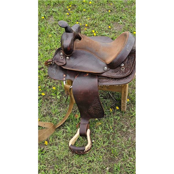 Leather Western Saddle with Floral Detailing and Makers Mark
