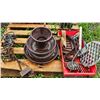 Image 1 : Vintage and Rustic Items Including Ceramics, Mold, Tools, and Bottles