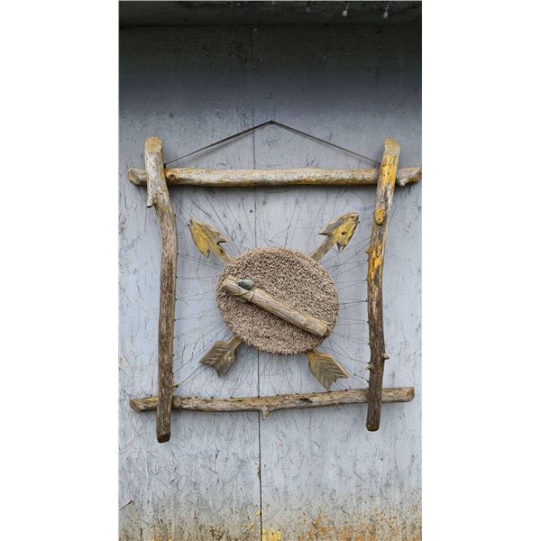 Rustic Wooden Wall Decor with Arrow Motif and Woven Centerpiece