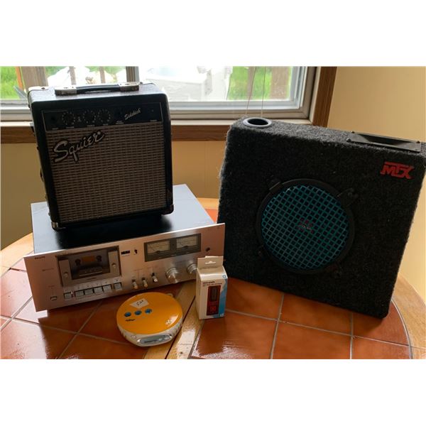 Music and Audio Lot Featuring Squier Sidekick Amp and Philips Stereo Deck