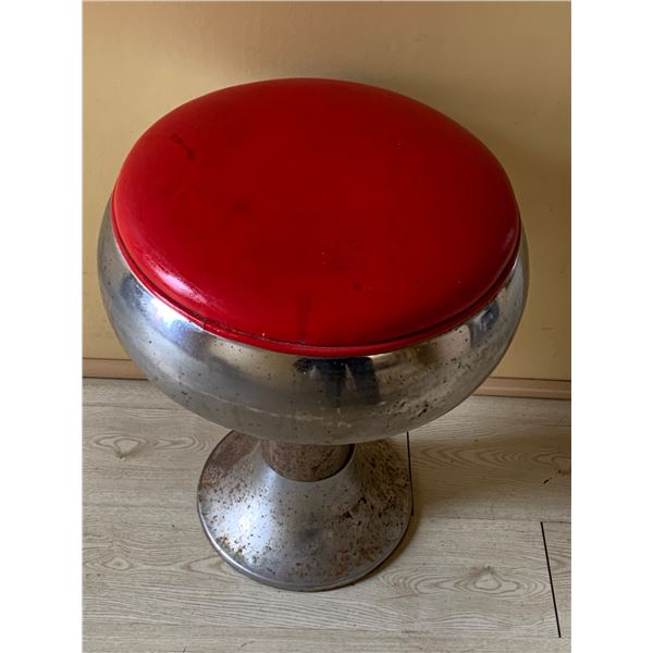 Metal Stool with Red Vinyl Seat Cushion and Chrome Finish
