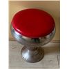 Image 1 : Metal Stool with Red Vinyl Seat Cushion and Chrome Finish