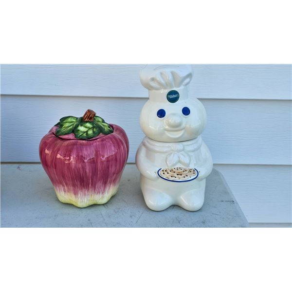 Two Ceramic Cookie Jars: Apple and Pillsbury Doughboy