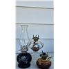 Image 1 : Three Glass Oil Lamps with Floral Motif and Decorative Accents