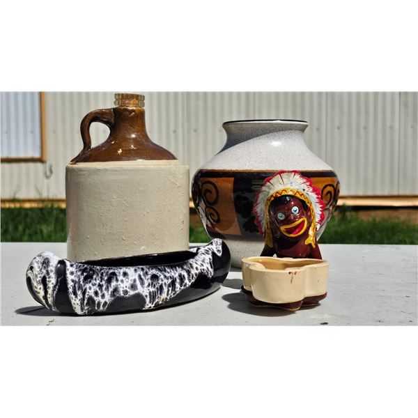 Ceramic Items Including Jug, Vase, Figurine, and Dish