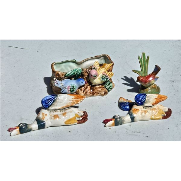 Ceramic Bird Figurines and Planter