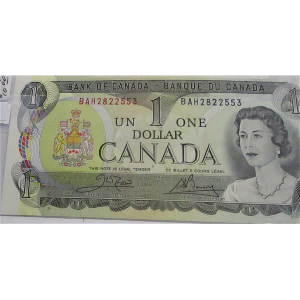 1973 CRISP UNCIRCULATED POKER HAND SERIAL NUMBER LAST OF CANADA $1 BILL