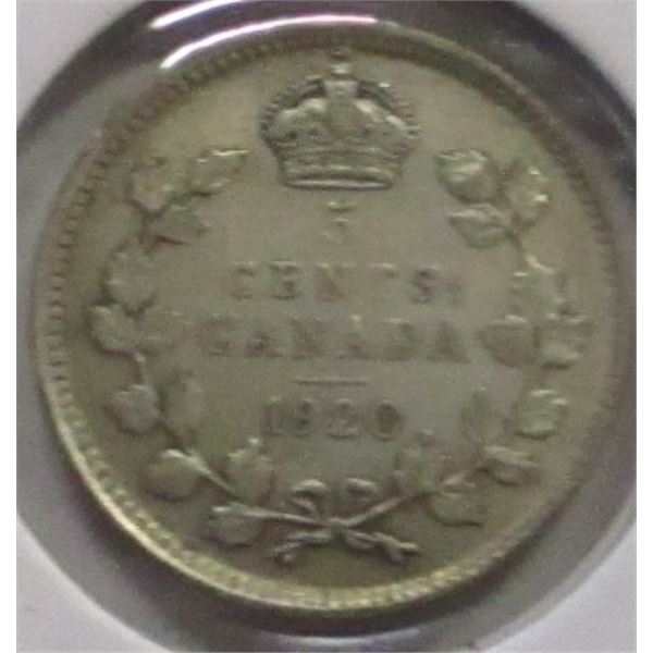 1920 CANADA KING GEORGE V SILVER FIVE CENT