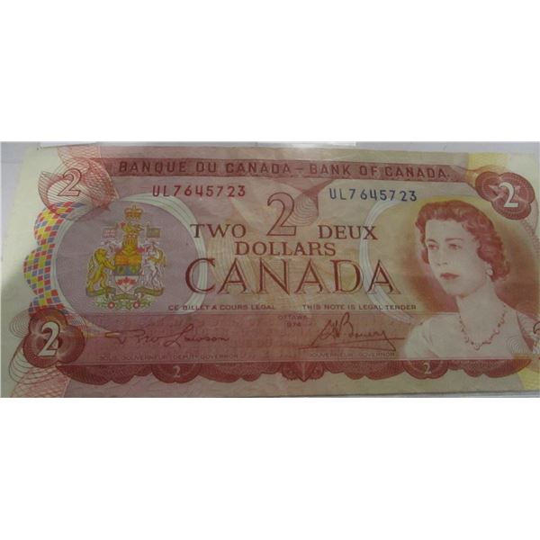 1974 MULTI COLORED CANADA LAST OF CANADA $2 BILLS