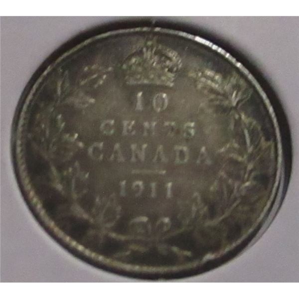 1911 BROAD LEAF CANADA KING GEORGE V SILVER DIME