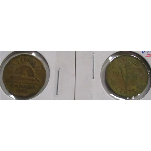 1942 - 1943 WARTIME CANADA NICKELS