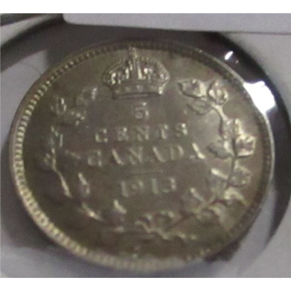 1913 CANADA KING GEORGE V SILVER FIVE CENT