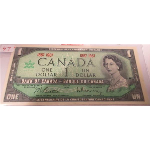 1967 CRISP UNCIRCULATED NO SERIAL NUMBER CENTENNIAL $1 BILL