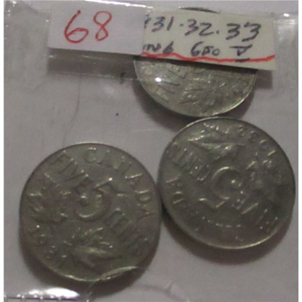 1931, 1932 & 1933 CANADA KING GEORGE V NICKEL SET