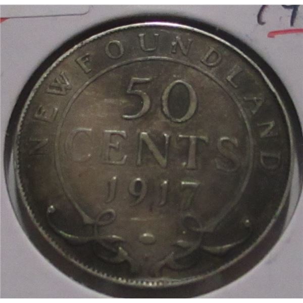 1917 NEWFOUNDLAND KING GEORGE V SILVER HALF DOLLAR