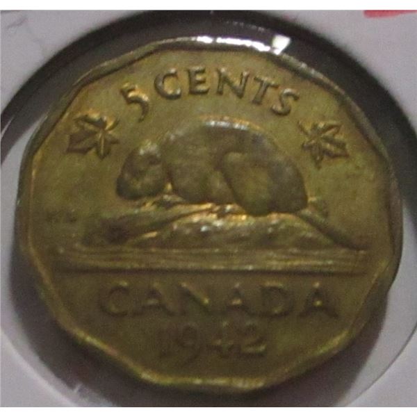 1942 AU TOMBAC WORLD WAR II CANADA NICKEL
