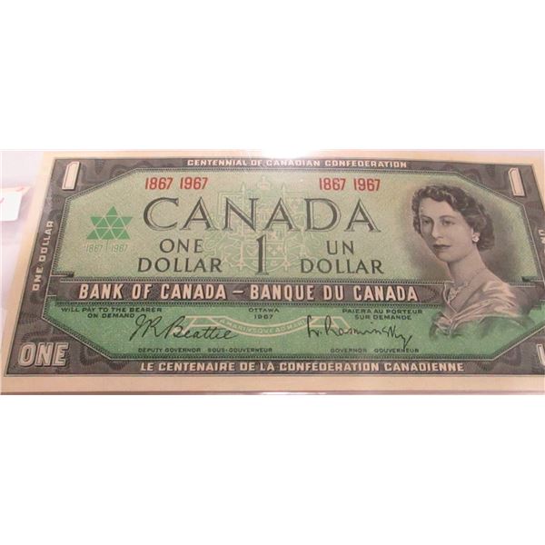 1967 CRISP UNCIRCULATED NO SERIAL NUMBER LAST OF CANADA $1 BILL