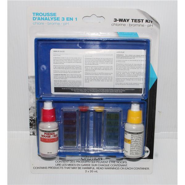 3 WAY TEST KIT CHLORINE BROMINE AND PH  NEW*BAILIFF SEIZURE*