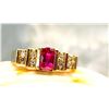 Image 2 : 14K Yellow Gold Ruby & Diamond Terraced Band -Ring