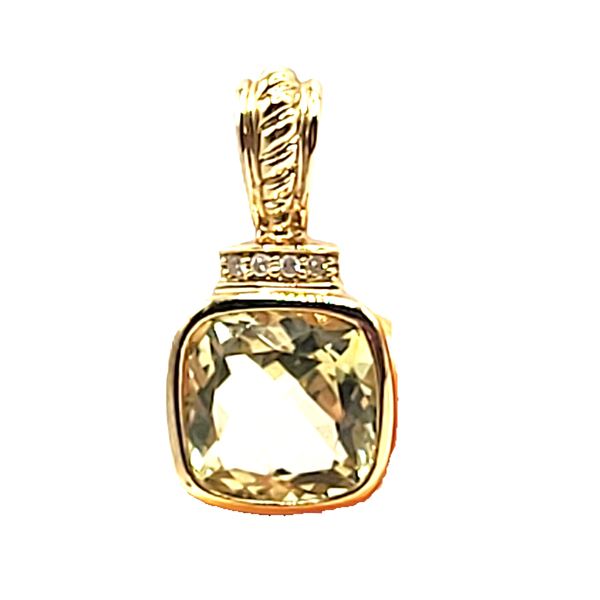 14K Yellow Gold Lemon Quartz and Diamond Pendant