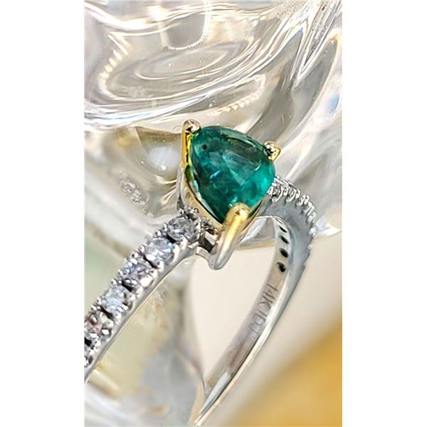 Tilting Pear-Cut Emerald and Diamond Stacker Ring