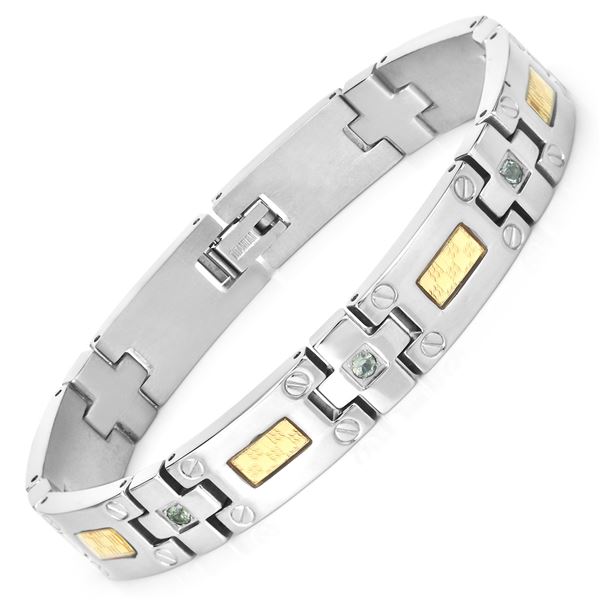 Man's Titanium Bracelet with Genuine Green Sapphire