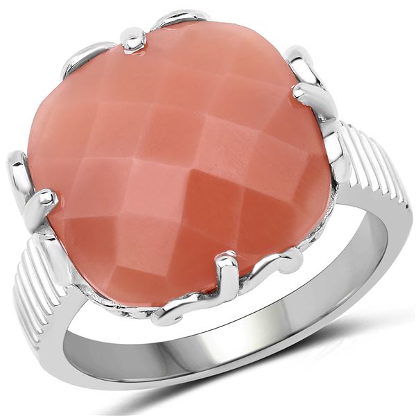 June Birthstone - Peach Moonstone Sterling Silver Ring