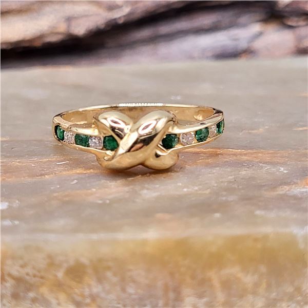 14K Emerald and Diamond "Cross My Heart" Ring