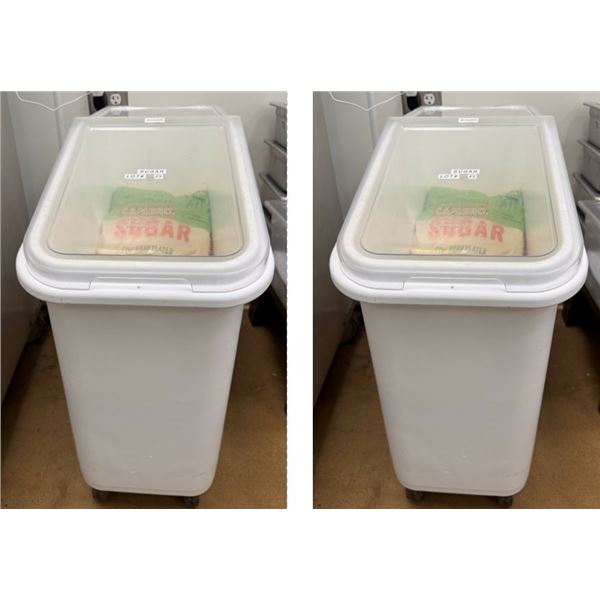 Qty 2 Plastic Food Storage Bins on Wheels (contents not included)