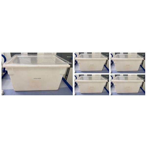 Qty 5 Large White Plastic Bins w/ Lids