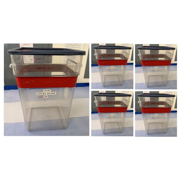 Qty 5 Clear Buckets w/ Blue Lids