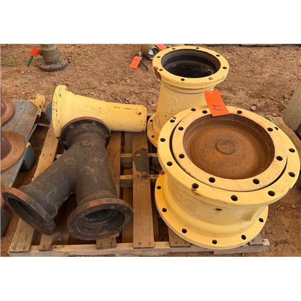 Qty 4 Ductile Iron Pipe Fittings & Reducers, Misc Sizes