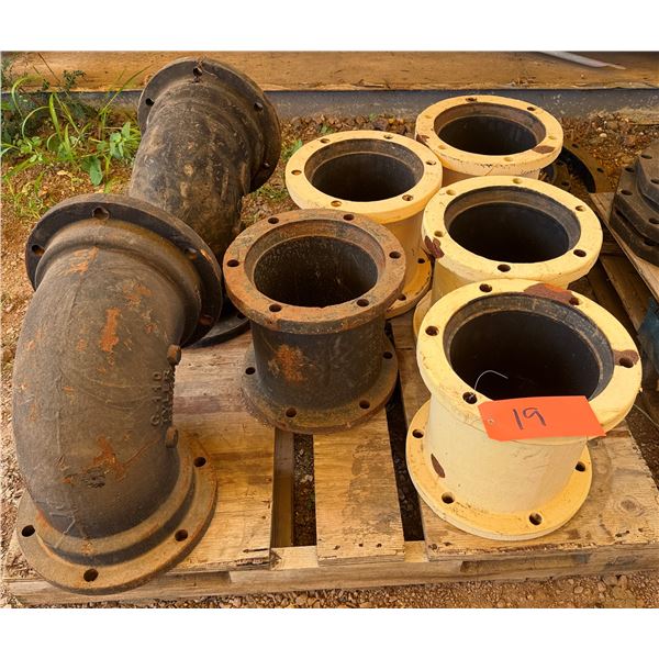 Qty 7 Ductile Iron Pipe Fittings, Misc Sizes