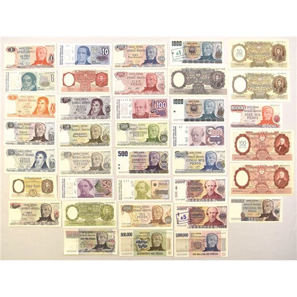 Argentina. Banco Central de la Republica Argentina, 1960 to 1990, Issued Banknote Assortment.
