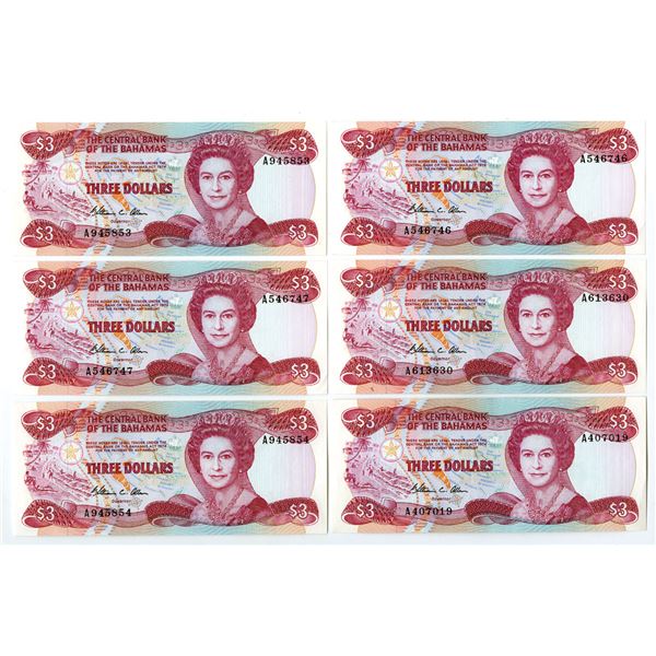 Bahamas. Central bank of the Bahamas, L.1974 (1984), Issued Banknote Assortment.