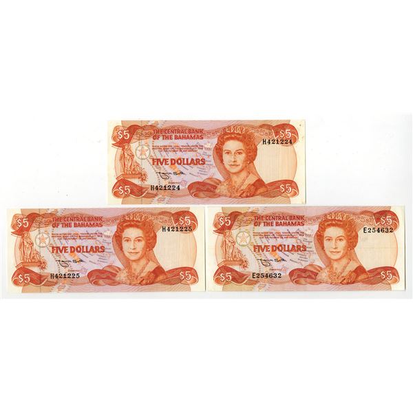 Bahamas. Central bank of the Bahamas, L.1974 (1984), Issued Banknote Trio.