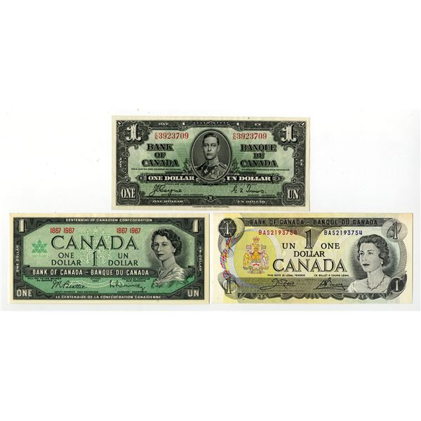 Canada. Bank of Canada, 1937 to 1973, Issued Banknote Trio.