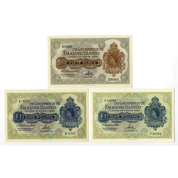 Falkland Islands. Government of the Falkland Islands, 1974 to 1982, Issued Banknote Trio.