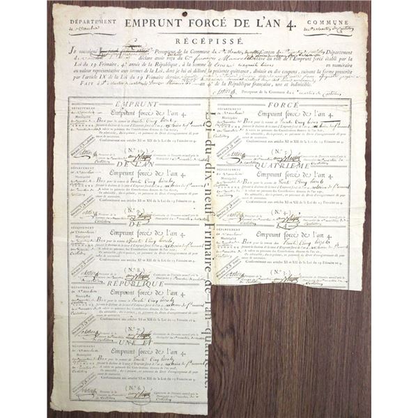 France. French Loan of 1797, "Emprunt Force D'Lan 4 - Recepisse.