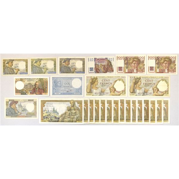 France. Banque de France, 1940 to 1973, Issued Banknote Assortment.