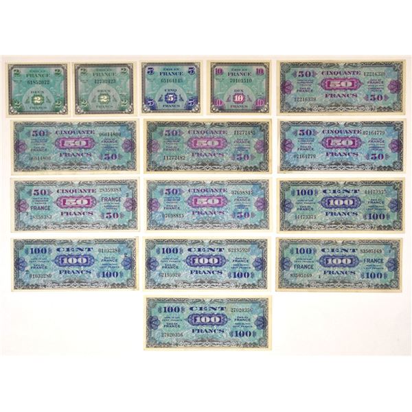 France. Allied Military Currency Supplemental Currency, 1944, Issued Banknote Assortment.