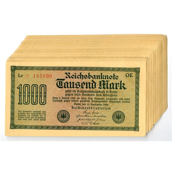 Germany. Reichsbanknote, 1922, Issued Banknote Assortment.