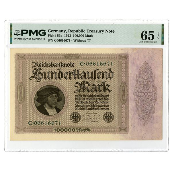 Germany. Republic Treasury Note, 1923, Issued Banknote.