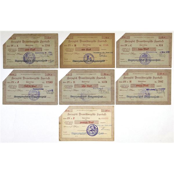 Germany. Ducal Brunswick Savings Bank, 1918, Notgeld Assortment.