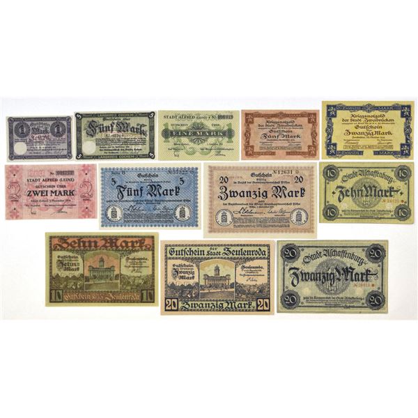 Germany. Early Notgeld Assortment, 1918 to 1919, from Multiple Cities.